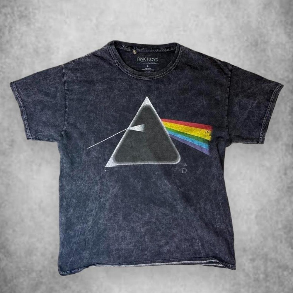 Pink Floyd Dark Side of the Moon Mineral Wash Graphic Tee Mens Large Charcoal